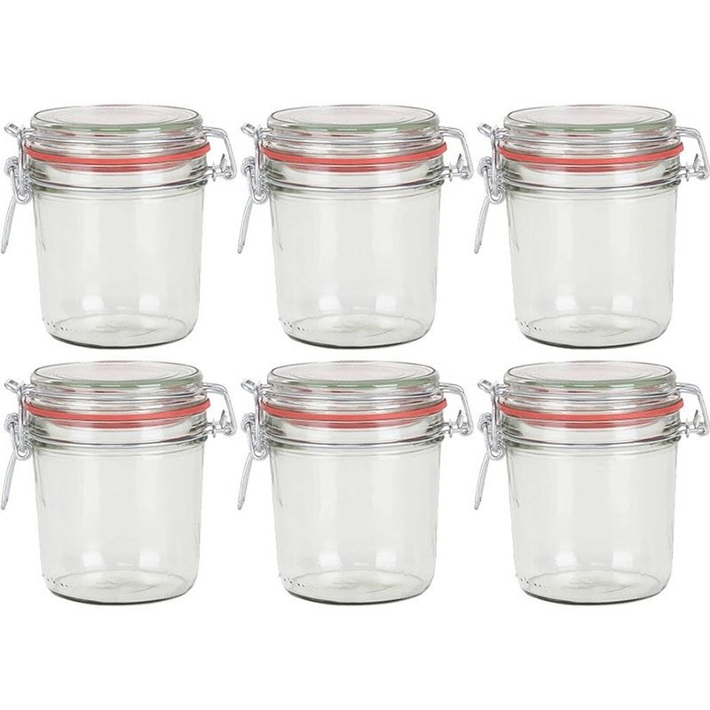 Foto van 6x glazen confituren pot/weckpot 400 ml met beugelsluiting en rubberen ring - weckpotten