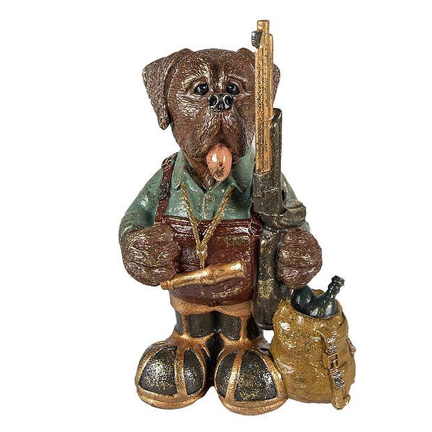 Foto van Clayre & eef beeld hond 20x13x32 cm bruin groen kunststof decoratief figuur beeld decoratie bruin decoratief figuur