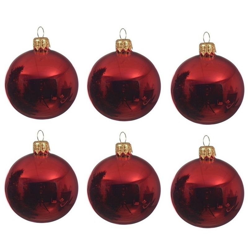 Foto van 6x glazen kerstballen glans kerst rood 8 cm kerstboom versiering/decoratie - kerstbal