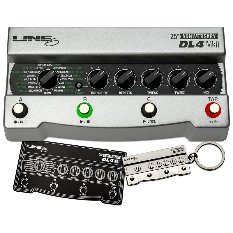 Foto van Line 6 25th anniversary delay dl4 mkii silver limited edition delay effectpedaal met looper