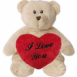 Foto van Valentijn love cadeau set - knuffelbeer met rood love you hartje 10 cm - knuffelberen