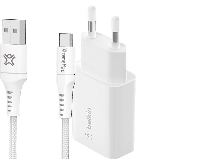 Foto van Belkin quick charge oplader 18w + usb c kabel 2m nylon wit