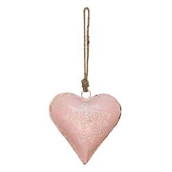 Foto van Clayre & eef hanger hart 15x5x15 cm roze ijzer bloem woondecoratie roze woondecoratie