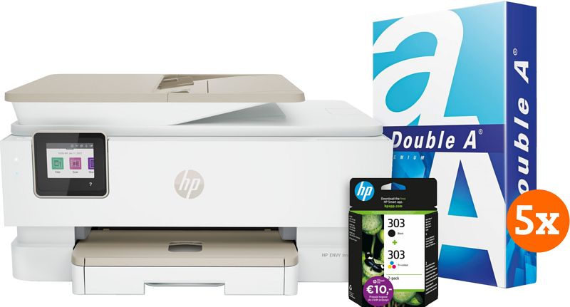 Foto van Hp envy inspire 7920e + 1 set extra inkt + 2.500 vellen a4 papier