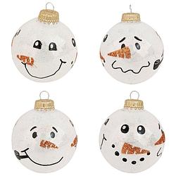 Foto van 16x glazen witte glitter kerstballen met sneeuwpop 7 cm - kerstbal