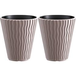 Foto van Prosperplast plantenpot/bloempot sand waves - 2x - buiten/binnen - kunststof - beige - d35 x h38 cm - plantenpotten