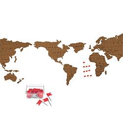 Foto van Prikbord wereldkaart met 30x punaise vlaggetjes rood - 100 x 45 cm - kurk - prikborden