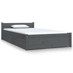 Foto van The living store houten bedframe - massief grenenhout - opbergfunctie - grijs - 205.5 x 95.5 x 51 cm