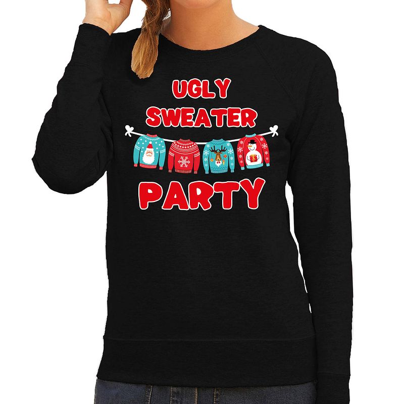 Foto van Zwarte kersttrui / kerstkleding ugly sweater party voor dames xl - kerst truien