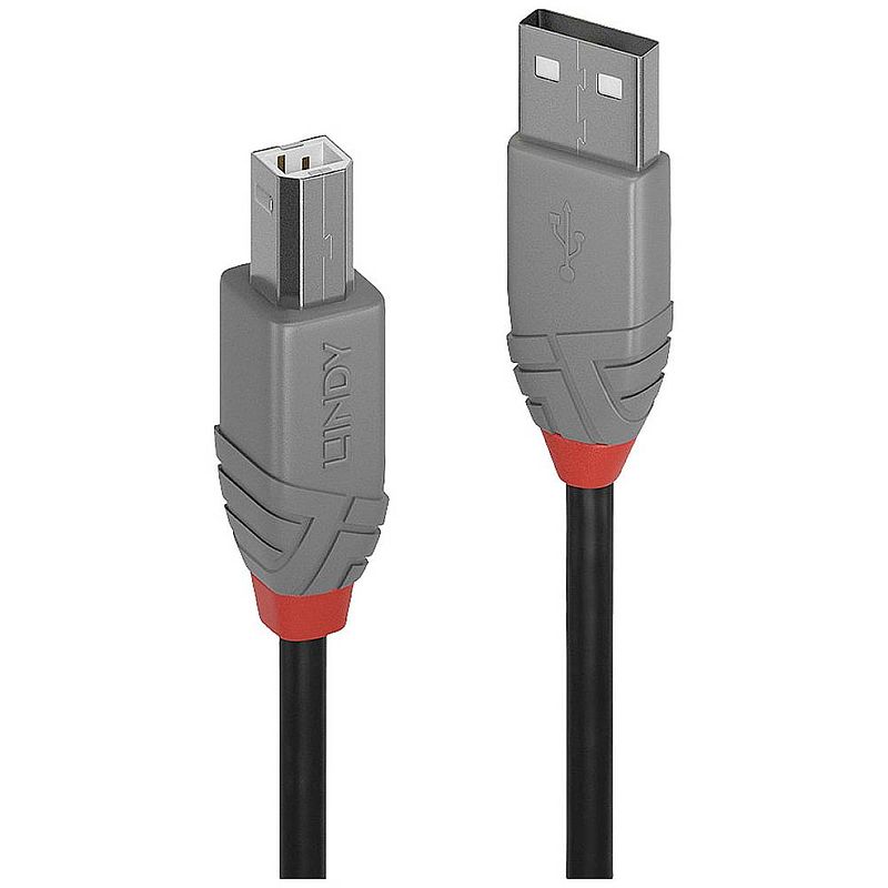 Foto van Lindy usb-kabel usb 2.0 usb-a stekker, usb-b stekker 0.2 m zwart, grijs 36670