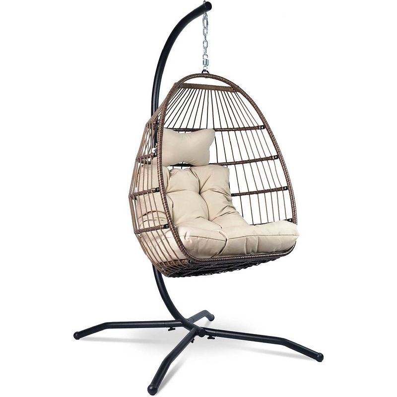 Foto van Vita5 egg hangstoel - voor binnen en buiten - tot 150kg - opvouwbaar - incl. standaard, kussen & beschermhoes