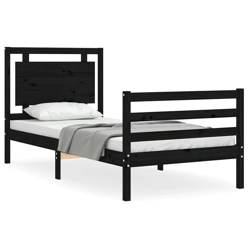 Foto van The living store bedframe - massief grenenhout - 205.5 x 95.5 x 100 cm - zwart