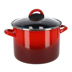 Foto van Rvs rode kookpan/soeppan met glazen deksel 18 cm 5 liter - kookpannen