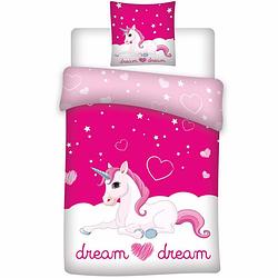 Foto van Unicorn dream - dekbedovertrek - eenpersoons - 140 x 200 cm - roze