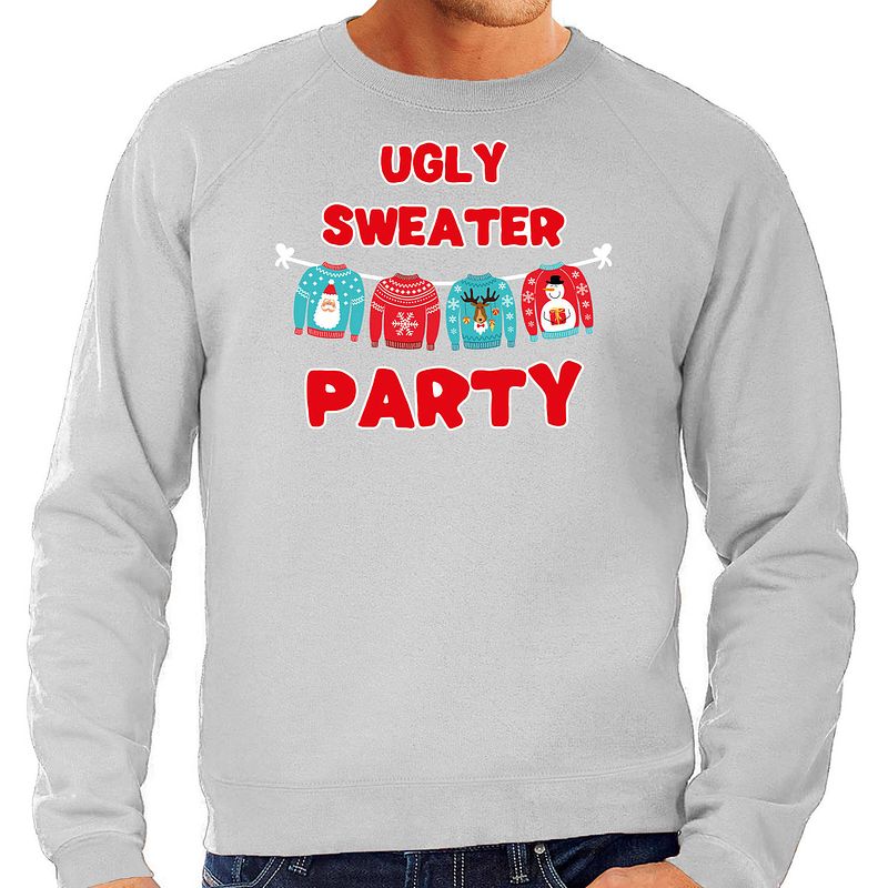 Foto van Grijze kersttrui / kerstkleding ugly sweater party voor heren m - kerst truien