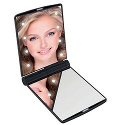 Foto van Led make-up spiegel/handspiegel/zakspiegel - zwart - 11,5 x 8,5 cm - dubbelzijdig - make-up spiegeltjes