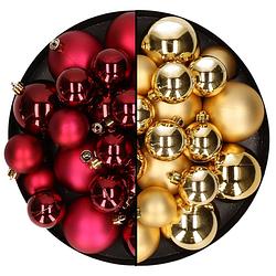 Foto van Kerstversiering kunststof kerstballen mix donkerrood/goud 6-8-10 cm pakket van 44x stuks - kerstbal