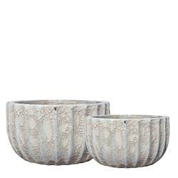 Foto van Ptmd javier grey ceramic pot ribbed round set of 2