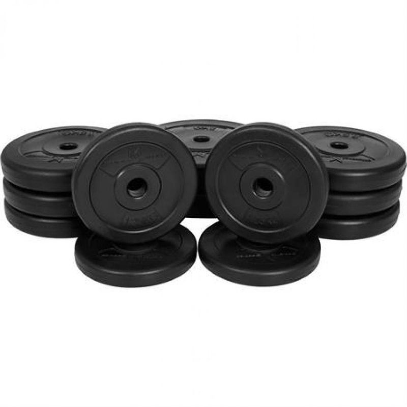 Foto van Gorilla sports halterschijven 2 x 5, 6 x 2,5 & 4 x 1,25 kg - kunststof - 25 mm