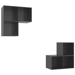 Foto van The living store tv-meubelset cube - 2x 37x37x37cm - 2x 37x37x72cm - hoogglans grijs