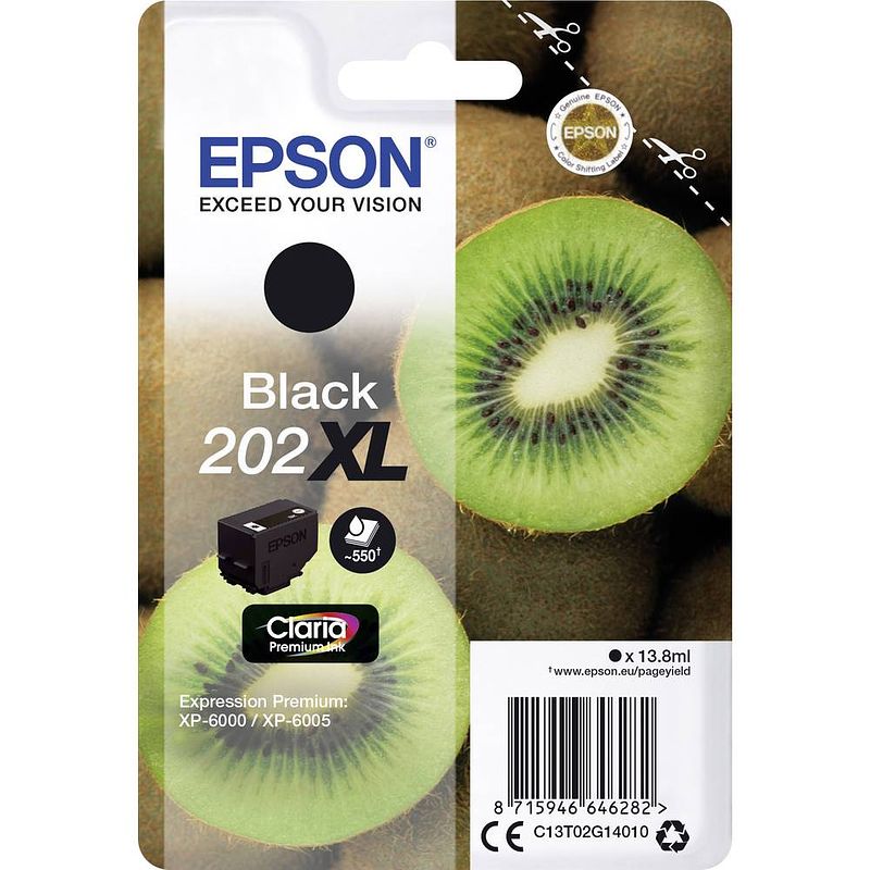 Foto van Epson inktcartridge 202xl, 550 pagina's, oem c13t02g14010, zwart