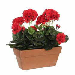 Foto van Geranium balkon kunstplant rood in keramieken pot l29 x b13 x h40 cm - kunstplanten