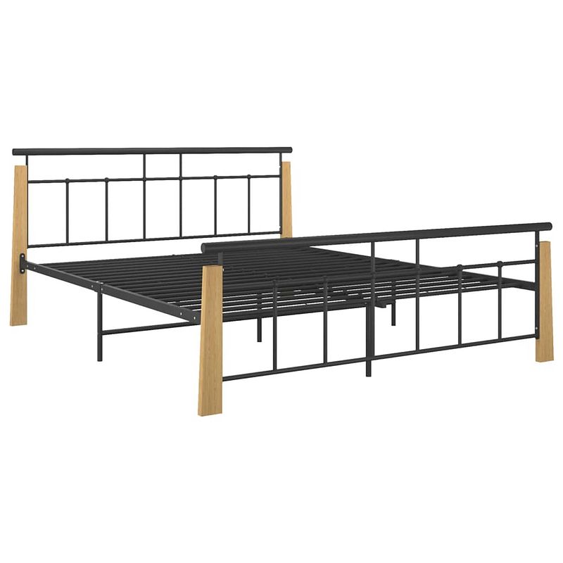 Foto van The living store metalen bedframe - zwart - 206 x 173 x 86 cm - lichteikenhout