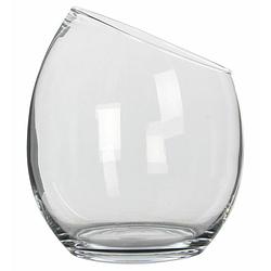 Foto van Mica decorations schuine vaas/schaal - gerecycled glas - transparant - d28 x h32 cm - vazen