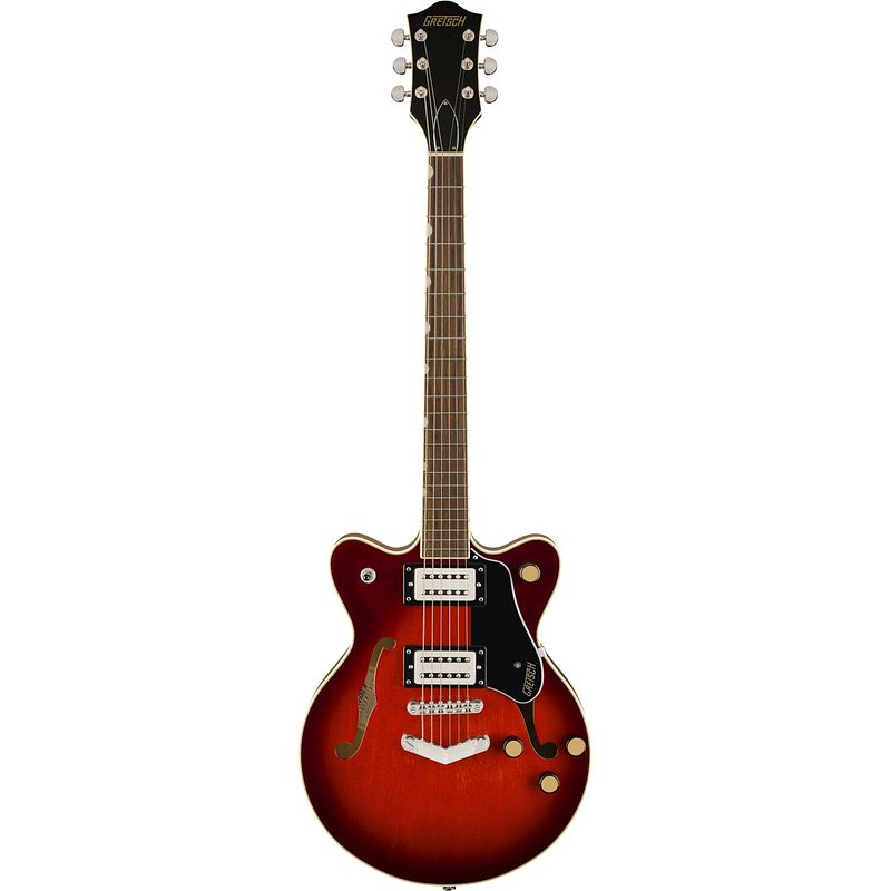 Foto van Gretsch g2655 streamliner center block jr. double-cut v-stoptail claret burst semi-akoestische gitaar