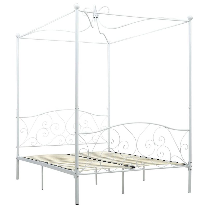 Foto van The living store hemelbedframe - metaal - 211 x 149 x 227 cm - wit - voor 140x200 cm matras