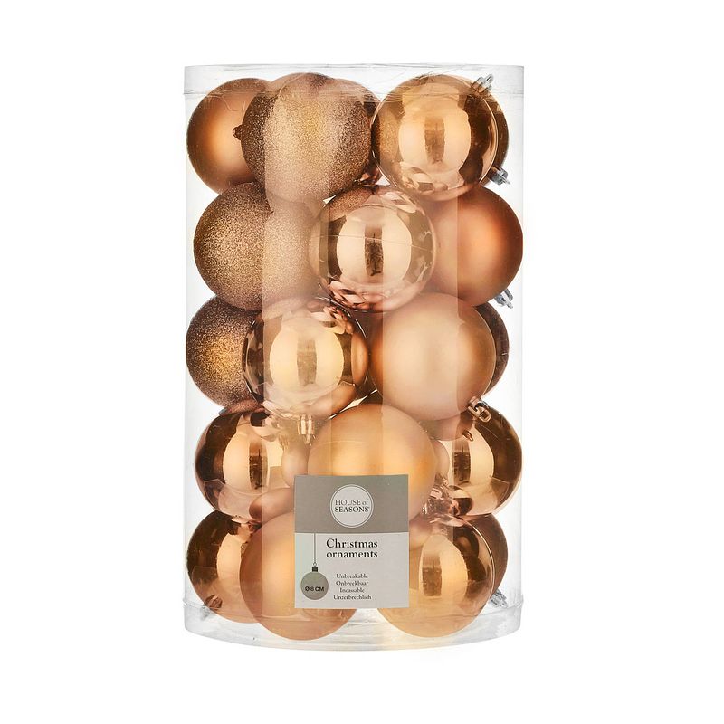 Foto van 50x stuks kunststof kerstballen oranje 8 cm - kerstbal