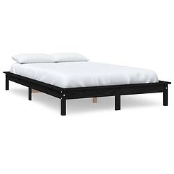 Foto van The living store bed massief grenenhout - klassiek decoratief - 212 x 151.5 x 26 cm - zwart -bijpassende matrassen