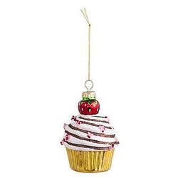 Foto van Kerstbal cupcake - multicolor glas - 10xø7 cm - leen bakker