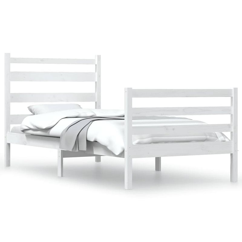 Foto van The living store houten bedframe - 205.5 x 96 x 100 cm - wit - geschikt voor matras 90 x 200 cm