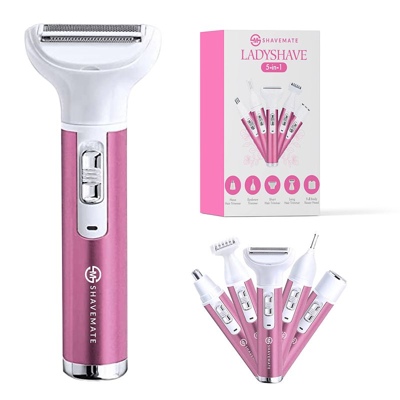 Foto van Mm brands 5 in 1 ladyshave voor vrouwen - trimmer vrouw - haarverwijderaar - roze