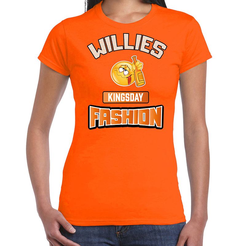 Foto van Oranje koningsdag t-shirt - willies kingsday fashion - dronken - dames xs - feestshirts