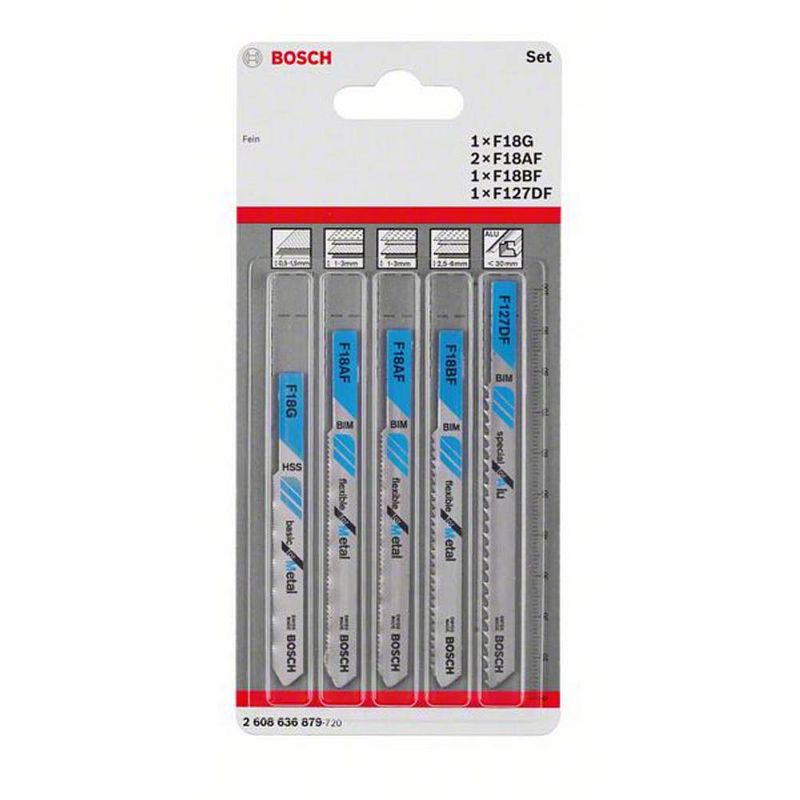 Foto van Bosch accessories 2608636879 decoupeerzaagblad-set metal, 5-delig, fijn-schacht n/a 5 stuk(s)