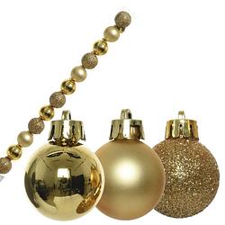 Foto van 14x stuks kleine kunststof kerstballen goud 3 cm glans/mat/glitter - kerstbal