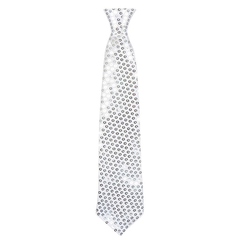 Foto van Verkleed stropdas met pailletten zilver 40 cm - verkleedstropdassen