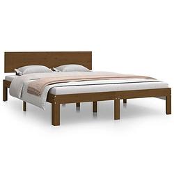 Foto van The living store bedframe - houten - 195.5 x 143.5 x 69.5 cm - grenenhout - honingbruin