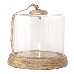 Foto van Clayre & eef stolp ø 21*22 cm bruin glas, hout glazen stolp decoratieve accessoires woonaccessoires transparant glazen