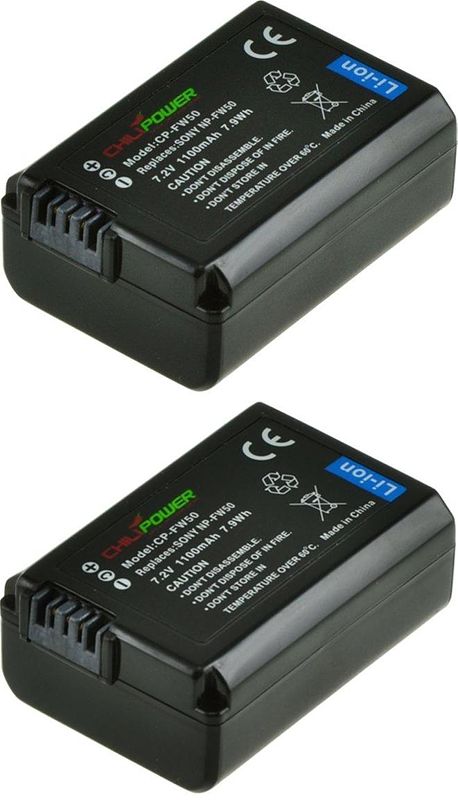 Foto van Chilipower np-fw50 accu voor sony - 1100mah - 2-pack