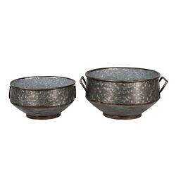 Foto van Clayre & eef bloempotten set van 2 grijs metaal rond plantenpot decoratieve bloempot woonaccessoires grijs plantenpot