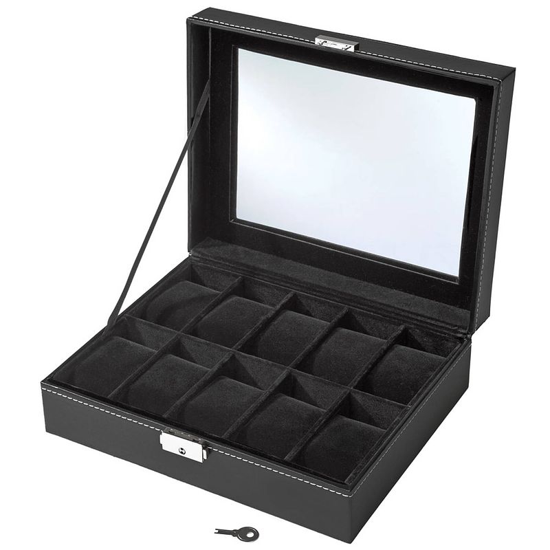 Foto van Tectake 401537 horloge box - kist - zwart - 10 horloges