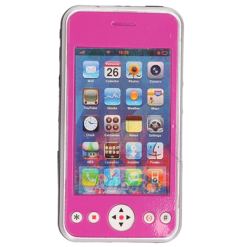 Foto van Speelgoed smartphone/mobiele telefoon roze met licht en geluid 11 cm - speelgoedtelefoons