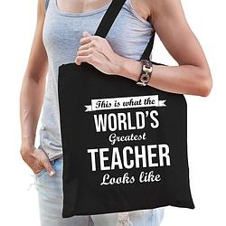 Foto van Worlds greatest teacher lerares cadeau tas zwart voor dames - feest boodschappentassen