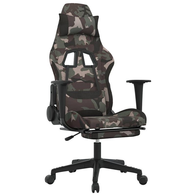 Foto van Vidaxl massage gamestoel met voetensteun stof zwart en camouflage