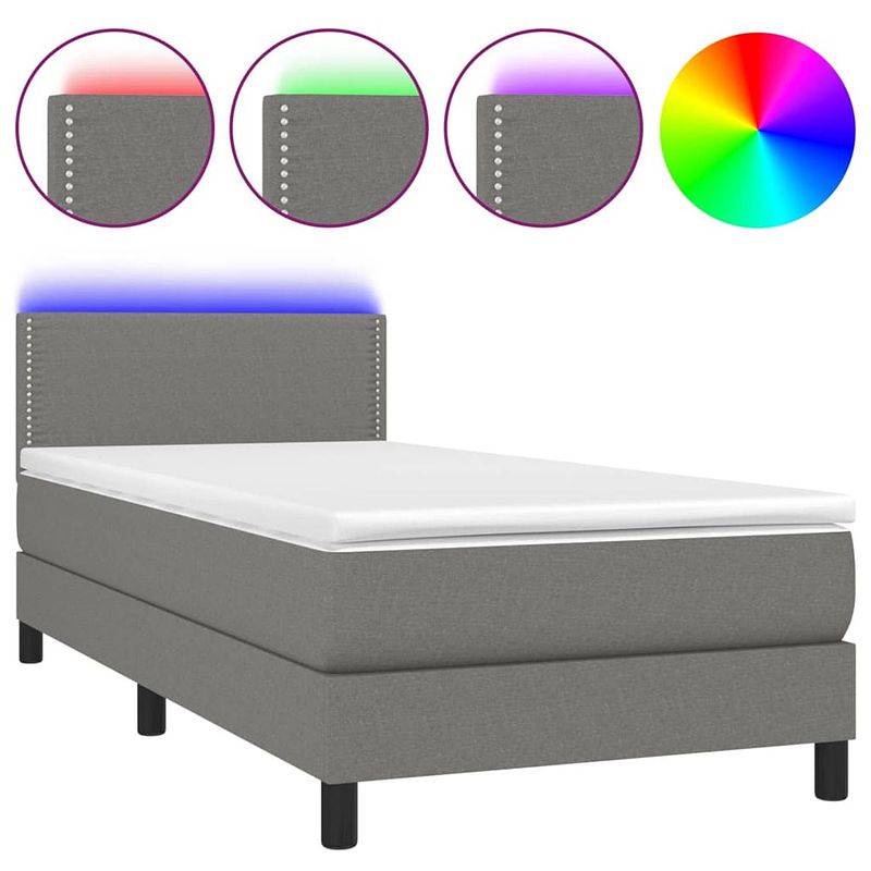 Foto van The living store bed donkergrijs 203x80x78/88 cm - pocketvering matras - led verlichting