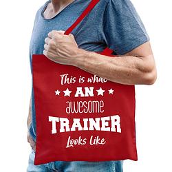 Foto van Bellatio decorations cadeau tas trainer - katoen - rood -this is what an awesome trainer looks like - feest boodschappen