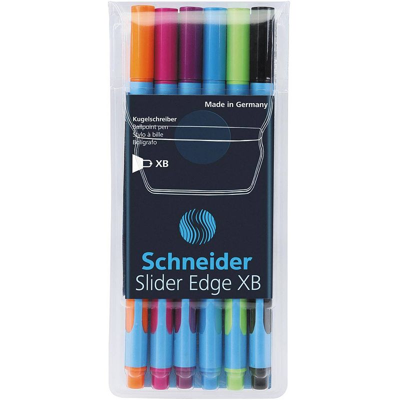 Foto van Schneider balpen slider edge xb, etui van 6 stuks in geassorteerde kleuren 10 stuks